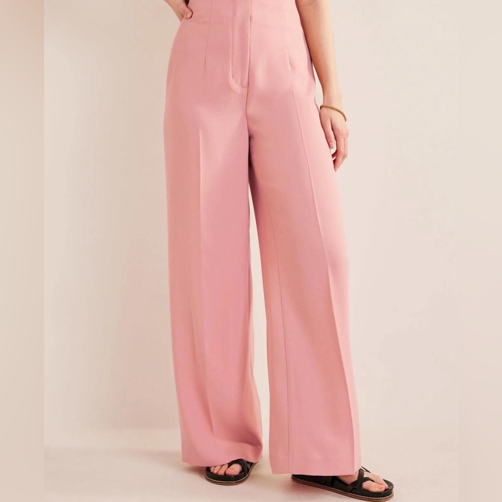 Boden Pink Wide-Leg Crepe Trousers
